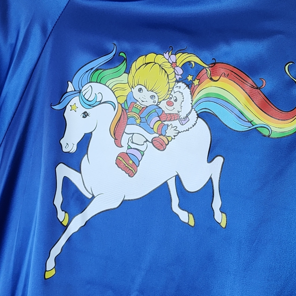 Unique Vintage X Rainbow Brite Royal Blue Satin Bomber Jacket NWT Size XL - Picture 5 of 9